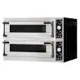 ELECTRIC PIZZA OVEN - MECHANICAL CONTROL - Mod. TRAYS 44 GLASS - Twin deck oven - Firebrick oven base or Fully firebrick oven chamber - Dimensions chambers cm L 82 x D 84 x 17,5 h - Capacity: N. Pizzas 4+4 (Ø cm 35)/N. 2+2 trays cm 60x40 - Power 13,8 Kw -