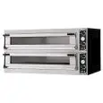 ELECTRIC PIZZA OVEN - MECHANICAL CONTROL - Mod. TRAYS 66L GLASS - Twin deck oven - Firebrick oven base or Fully firebrick oven chamber - Chamber dimensions cm L 123 x D 84 x 17,5 h - Pizzas 6+6 (Ø cm 35)/N. 3+3 trays inserted sideways cm 60x40 - Power 20,