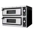 ELECTRIC PIZZA OVEN - MECHANICAL CONTROL - Mod. PLUS XL66 - Twin deck oven - Firebrick oven base or firebrick oven top and base or Fully firebrick oven chamber - Chamber dimensions cm L 72 x D 108 x 14 h - N. Pizzas 6 + 6 (Ø cm 35) - Power 18 Kw - CE APPR