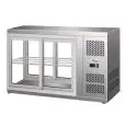 REFRIGERATED COUNTERTOP SNACK DISPLAY - STAINLESS STEEL AISI 430 - FLAT GLASS AND SLIDING DOORS ON BOTH SIDES - Mod. G-HAV91 - TEMPERATURE RANGE: +2/ +8°C - Capacity Lt. 110 - Supply single phase 230V/1/50Hz - Power W 180 - Dimensions cm. L91 x D51 x 55 H