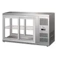 REFRIGERATED COUNTERTOP SNACK DISPLAY - STAINLESS STEEL AISI 430 - FLAT GLASS AND SLIDING DOORS ON BOTH SIDES - Mod. G-HAV111 - TEMPERATURE RANGE: +2/ +8°C - Capacity Lt. 150 - Supply single phase 230V/1/50Hz - Power W 180 - Dimensions cm. L111 x D51 x 55