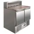 REFRIGERATED SALADETTE AND PIZZA COUNTER - STAINLESS STEEL AISI 304 - Mod. G-PS900 - STATIC COOLING - GASTRONORM 1/1 (cm 53x32,5) - DOUBLE SOLID DOOR - TEMPERATURE RANGE +2°/+8°C - Dimensions cm L90 x D70 x h110 - CE APPROVED