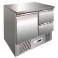 REFRIGERATED SALADETTE AND COUNTER - STAINLESS STEEL AISI 304 - Mod. G-S901-2D - STATIC COOLING - GASTRONORM 1/1 (cm 53x32,5) -  SINGLE SOLID DOOR + N. 2 DRAWERS - TEMPERATURE RANGE +2°/+8°C - Dimensions cm L90 x D70 x h85 - CE APPROVED