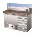 REFRIGERATED PIZZA COUNTER - STAINLESS STEEL AISI 304 - GASTRONORM 1/1 (cm 53x32,5) - STATIC COOLING - Mod. G-S903PZCAS - WITH PREP UNIT DISPLAY - DOUBLE SOLID DOOR + N. 6 AMBIENT DRAWERS - TEMPERATURE RANGE +2°/+8°C - Dimensions cm L140 x D70 x h146,5 - 