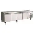 REFRIGERATED COUNTER - STAINLESS STEEL AISI 304 - VENTILATED COOLING - HEIGHT 65 cm - Mod. G-UGN4100TN - GASTRONORM 1/1 (cm 53x32,5) - N. 4 SOLID DOORS - GROSS CAPACITY Lt 350 - TEMPERATURE RANGE -2°/+8°C - Dimensions cm L223 x D70 x h65 - CE APPROVED