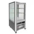 VERTICAL REFRIGERATED DISPLAY - STAINLESS STEEL AISI 430 - DOUBLE GLAZING ON 4 SIDES - Mod. G-VGP200R - VENTILATED COOLING - CAPACITY Lt 200 - TEMPERATURE RANGE +2°/+8°C - Dimensions cm L70,1 x D74,2 x h130 - CE APPROVED