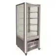 VERTICAL REFRIGERATED DISPLAY - STAINLESS STEEL AISI 430 - DOUBLE GLAZING ON 4 SIDES - Mod. G-VGP400R - VENTILATED COOLING - CAPACITY Lt 408 - TEMPERATURE RANGE +2°/+8°C - Dimensions cm L70,6 x D74 x h180 - CE APPROVED