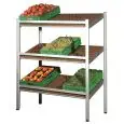 Wall display shelf with inclined shelves - For Fruit and Vegetables - Mod. QUADS POLY - N. 3 or 4 inclined shelves in polypropylene - Anodized aluminum alloy frame - Adjustable feet