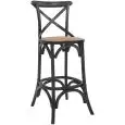 Sgabello - colour black - Structure in wood, effect antique, seduta in rattan - Model 1321-HT37-N-01
