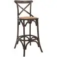 Sgabello - colour brown - Structure in wood, effect antique, seduta in rattan - Model 1321-HT37-NO-01
