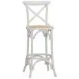 Sgabello - colour white - Structure in wood, effect antique, seduta in rattan - Model 1321-HT37-W