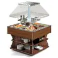BAIN-MARIE HEATED ISLAND BUFFET DISPLAY - MOD. LAGO8BM - WOODEN FRAME - STAINLESS STEEL TANK - SUPPLY THREE PHASE V 400/3/50 Hz - TEMPERATURE °C +30/+90 - TOTAL POWER W 4800 - DIMENSIONS Cm L 140 x D 140 x h 171 - WEIGHT Kg 166