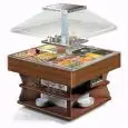 HOT ISLAND BUFFET DISPLAY - MOD. LAGO8DRY - WOODEN FRAME - STAINLESS STEEL TANK - SUPPLY THREE PHASE V 400/3/50 Hz - TEMPERATURE °C +30/+70 - TOTAL POWER W 4000 - DIMENSIONS Cm L 140 x D 140 x h 171 - WEIGHT Kg 161