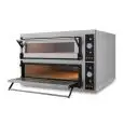 ELECTRIC OVEN SUITABLE FOR PIZZA, BREAD AND PASTRY - Mod. US 44 - N. 2 camere - Firebrick oven base or firebrick oven base and top - Static - Low power consumption - Humidity control  - Chamber dimensions cm L 83 x D 84 x h 18 (x2) - N. Pizzas 4 + 4 (Ø cm