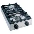 GAS BOILING TOP - 2 BURNERS - MOD. BIG7002F - PILOT LIGHT - 2 GAS BURNERS (various combinations can be chosen) - Power kW 3, 4,5 or 6,5 according to composition - DIMENSIONS cm L 35 x D 66 x 17 h