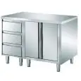 Stainless steel work table with swing doors - 3-drawer drawer unit - worktop thickness cm 4