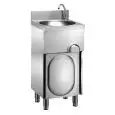 HAND WASH BASIN ON CUPBOARD - MOD. LM 48 M - STAINLESS STEEL CONSTRUCTION - HINGED DOOR - KNEE-OPERATED TAP - DIMENSIONS cm 40 x 40 x 85 h