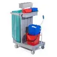 PLASTIC MULTI-PURPOSE CLEANER'S TROLLEY - MOD. CA1614 - N. 1 platic bucket Lt. 15 - Wringer - Bag holder - Medium-sized plastic tray - Detergent tray - Dim. cm L 92 x D 55 x h 124