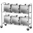 PLATE WARMER TROLLEY - MOD. CPC600 - Stainless steel tubular construction cm 25x25 - Runners for n. 6 plate warmers (plugs included) - Dim. cm L 155 x D 61 x 132h