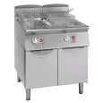 GAS FRYER - MELTING LINE - MOD. FG7817MP - "MELTING" TECHNOLOGY: PROGRAMMED AND GRADUAL INTERMITTENT ELECTRONIC TEMPERATURE CONTROL - EXCHANGERS OUTSIDE THE TANK - N. 2 LT TANKS. 17 + 17 OF OIL - NEUTRAL COMPARTMENT WITH 2 DOORS - DIMENSIONS Cm L 80 X P 7