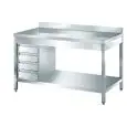 Stainless steel work table - square legs 4x4cm - 4-drawer drawer unit - worktop thickness cm 4 - with upstand