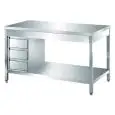 Stainless steel work table - square legs 4x4cm - 3-drawer drawer unit - worktop thickness cm 4