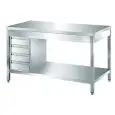 Stainless steel work table - square legs 4x4cm - 4-drawer drawer unit - worktop thickness cm 4