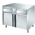 Stainless steel cupboards with hinged doors - drawers below top - worktop thickness cm 4 - grade 10/10 stainless steel