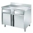 Stainless steel cupboards with hinged doors - drawers below worktop - worktop thickness cm 4 - grade 10/10 stainless steel - with upstand