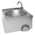 HAND-WASH BASIN - WALL-MOUNT - MOD. LM 310 - AISI 304 STAINLESS STEEL - KNEE-OPERATED - TAP AND DRAIN INCLUDED - DIMENSIONS cm 40 x 40 x 31 h - WEIGHT Kg 5,5