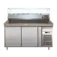 REFRIGERATED PIZZA COUNTER - STAINLESS STEEL AISI 304 - WITH PREP UNIT DISPLAY - COUNTER SUITABLE FOR PIZZA CONTAINERS cm 60x40 - VENTILATED COOLING - Mod. G-PZ2600TN33 - DOUBLE SOLID DOOR - TEMPERATURE RANGE +2°/+8°C - Dimensions cm L151 x D80 x h144,5 -