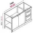 AMBIENT BACK BAR COUNTER - FINISHING PANELS NOT INCLUDED - MOD. RBL1500ANTETRDOPPIA - METAL CONSTRUCTION - N. 2 GREY CHIPBOARD HINGED DOORS - DOUBLE HOPPER - AVAILABLE IN 2 DEPTH SIZES: cm 55, 63 - DIM Cm L 150 X H 96,9