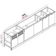 AMBIENT BACK BAR COUNTER FOR ESPRESSO MACHINE - FINISHING PANELS NOT INCLUDED - MOD. RBL3500MC - METAL CONSTRUCTION - N. 1 COFFEE GROUNDS DRAWER E N. 1 CASH TILL DRAWER WITH SMALL-SIZE GREY CHIPBOARD DOORS BELOW - N. 2 GREY CHIPBOARD SLIDING DOORS - N. 2 