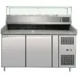 REFRIGERATED PIZZA COUNTER - STAINLESS STEEL - WITH PREP UNIT DISPLAY GN 1/4 - FOR PIZZA DOUGH CONTAINERS cm 60 x 40 x 7 H - VENTILATED COOLING - Mod. AK2602TN33 - N. 2 REFRIGERATED DOORS - TEMPERATURE -2°/+8°C - Dimensions cm. L 151 x D 80 x h 148,5 - CE