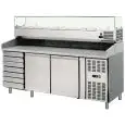 REFRIGERATED PIZZA COUNTER - STAINLESS STEEL - WITH PREP UNIT DISPLAY GN 1/4 - FOR PIZZA DOUGH CONTAINERS cm 60 x 40 x 7 H - VENTILATED COOLING - Mod. AK2612TN33 - N. 2 REFRIGERATED DOORS + 1 AMBIENT DRAWER UNIT WITH N. 7 DRAWERS - TEMPERATURE -2°/+8°C - 