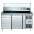 REFRIGERATED PIZZA COUNTER - STAINLESS STEEL - WITH PREP UNIT DISPLAY GN 1/4 - FOR PIZZA DOUGH CONTAINERS cm 60 x 40 x 7 H - VENTILATED COOLING - Mod. AK1612TN33 - N. 1 REFRIGERATED DOOR + 1 AMBIENT DRAWER UNIT WITH N. 7 DRAWERS - TEMPERATURE -2°/+8°C - D