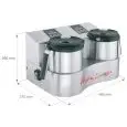 CUTTER WITH COOKING SYSTEM - Mod. HOTMIXPRO GASTRO TWIN - Multifunction: mixer, cutter, cooking system - Mouth capacity 2 x 2 lt - Temperature +24°/+190° C - Power W 2300 x 2 - Dimensions cm W 49 x D 37 x 29,6h