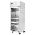 UPRIGHT FRIDGE - STAINLESS STEEL - Mod. MCF8604GR - VENTILATED COOLING - CAPACITY LT 670 - N. 1 GLASS DOOR - TEMPERATURE 0°/+8°C - Dim. cm L 73 x D 80,5 x h 206,5 - CE APPROVED