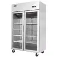 COMPACT UPRIGHT FRIDGE - STAINLESS STEEL - Mod. YCF9408GR - VENTILATED COOLING - CAPACITY LT 900 - N. 2 GLASS DOORS - TEMPERATURE -17°/-20°C - Dim. cm L 120 x D 73 x h 195,5 - CE APPROVED
