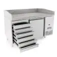 REFRIGERATED PIZZA COUNTER - STAINLESS STEEL - Mod. FQG4511 - SUITABLE FOR PIZZA CONTAINERS cm 60x40 - VENTILATED COOLING - N. 1 DOOR - N. 7 AMBIENT DRAWERS cm 60x40 - TEMPERATURE 0°/+8°C - Dim. cm. L 151 x D 80 x h 100/160 - CE approved