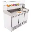 REFRIGERATED SALADETTE AND PIZZA COUNTER - STAINLESS STEEL - GASTRONORM 1/1(cm 53 x 32,5) - VENTILATED COOLING - Mod. ESL3852GR/33 - WITH PREP UNIT DISPLAY GN 1/4 - N. 3 REFRIGERATED DOORS - TEMPERATURE -2°/+8°C - Dimensioni cm. L 136,5 x D 70 x h 143,5 -
