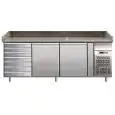 REFRIGERATED PIZZA COUNTER - STAINLESS STEEL AISI 304 - FOR PIZZA CONTAINERS cm 60x40 - VENTILATED COOLING - Mod. G-PZ2610TN - DOUBLE SOLID DOOR + 1 AMBIENT DRAWER SET WITH 7 DRAWERS - Temperature range +2°/+8°C - Dimensions cm 202,5X80X100 - CE APPROVED