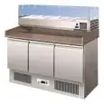 REFRIGERATED PIZZA COUNTER - STAINLESS STEEL AISI 304 - GASTRONORM 1/1 (cm 53x32,5) - STATIC COOLING - Mod. G-S903PZVRXGLASS - WITH PREP UNIT DISPLAY - TRIPLE SOLID DOOR - TEMPERATURE RANGE +2°/+8°C - Dimensions cm L 140 x D 70 x h 146,5 - CE APPROVED