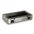 OPEN ELECTRIC GRIDDLE - GLASS-CERAMIC - MOD. EOLIE 2/L TOP - N.2 SMOOTH COOKING SURFACES cm 26X29 - POWER W 1500 - SUPPLY V 230/50Hz SINGLE PHASE - DIMENSIONS Cm L70 X D49 X h17 - EC standards
