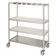 TROLLEY WITH SHELVES AND SAUSAGE RACK - Mod. CAR APPSAL 1 - Anodized aluminum frame - N. 1 2-bar sausage rack - N. 2 polypropylene shelves - N. 1 smooth shelf - Wheels - Dimensions cm L 125 x D 72 x 165h