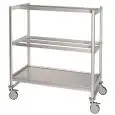 TROLLEY WITH SHELVES AND SAUSAGE RACK - Mod. CAR APPSAL 2 - Anodized aluminum frame - N. 2 sausage racks with 2 and 3 bars - N. 1 smooth shelf - Wheels - Dimensions cm L 125 x P 72 x 165h