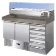 REFRIGERATED PIZZA COUNTER - STAINLESS STEEL AISI 201 - GASTRONORM 1/1 (cm 53x32,5) - STATIC COOLING - Mod. G-S903PZCAS/14033V FC - WITH PREP UNIT DISPLAY - DOUBLE SOLID DOOR + n. 6 AMBIENT DRAWERS - Temperature range +2°/+8°C - Dimensions cm L142 x D70 x