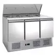 REFRIGERATED SALADETTE - STAINLESS STEEL AISI 201 - Mod. G-S903 FC - STATIC COOLING - GASTRONORM 1/1 (cm 53x32,5) - TRIPLE SOLID DOOR - Temperature range +2°/+8°C - Dimensions cm L136,5 x D70 x h86,5 - CE APPROVED