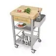 KITCHEN TROLLEY - mod. 692501 auxilium - made from stainless steel - white edge grain ironwood worktop and drawer coating - with n.1 drawer