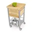 KITCHEN TROLLEY - mod. 692502 auxilium - made from stainless steel - white edge grain ironwood worktop and drawer coating - with n.2 drawers